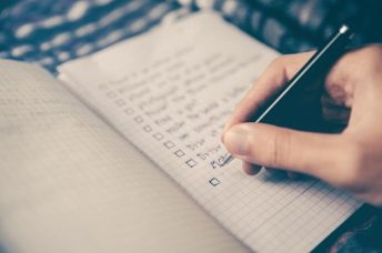 Checklist, Goals, Box, Notebook, Pen, People, Man, Hand