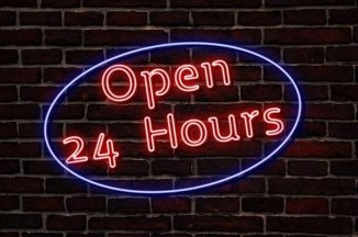 Neon, Neon Sign, The Text Of The, Open, 24 Hours, Lamp